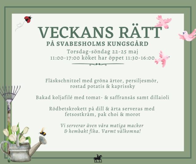 Då öppnar vi upp för veckan, varmt välkomna till Svabesholm! 💛
Butikerna på gården har såklart också öppet hela veckan:
@luisdelikatesser 
@prylbyran 
@orientalandvintage 
@morfargron 
@driftwood.interior 
@denengelskatradgarden 
@kaos_crafts